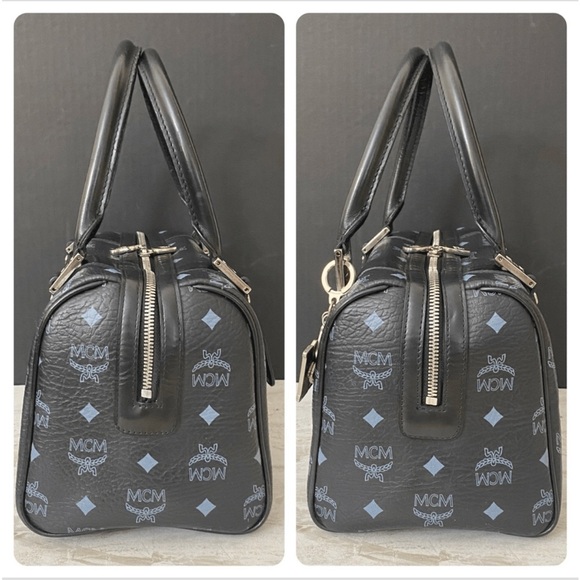 MCM Black Visetos Boston Bag 25cm – Rare Blue Logo Accents Excellent Condition! - Picture 7 of 10